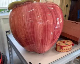 Large ceramic apple cookie jar.