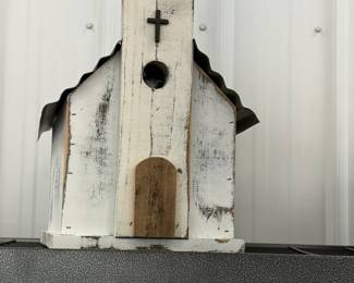Rustic church birdhouse.