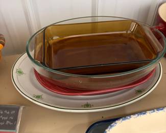 Amber glass baking dish.