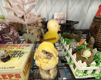 Ceramic chicks and Easter decor.