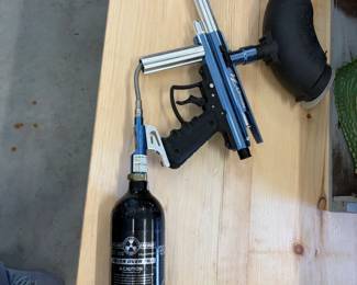 Paintball marker with air tank.
