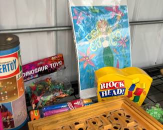 Vintage toys and Block Head game.