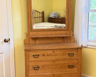 Eastlake Carved Oak Dresser with Tilting Mirror