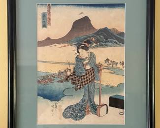 1836 Kunisada Woodblock Print "View of Kanaya"
