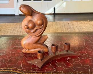 Teak MCM Candle Holder &  Table Sculpture