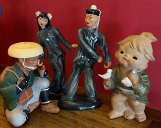 Mid Century Hedi Schoop Hollywood, Japanese Hankyu Clay Figurines