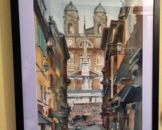 Harry Bonath 1970 Watercolor Spanish Steps, Rome