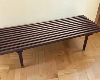 MidCentury Modern Slatted Wood Bench
