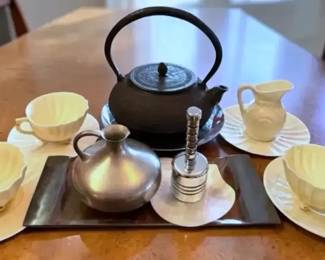 Belleek TeacupsSaucers, Japanese Nambu Teapot, Dutch Pewter More