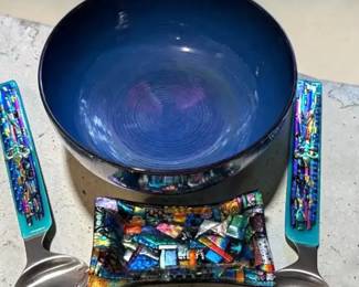 Fused Art Glass Tray, Spoons Complementing Bowl