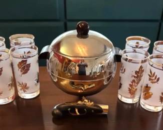 Vintage Penguin Ice Bucket, Dagger Lighter Libbey Glasses