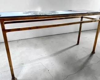 Glass Top, Gold Patina Console Table