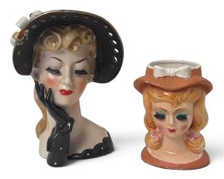 Mid Century Ceramic Lady head vases