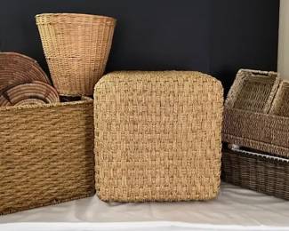 Rattan Ottoman and Various Baskets