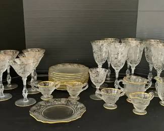 Vintage Cambridge Glass Etched Crystal Set in Wildflower Pattern