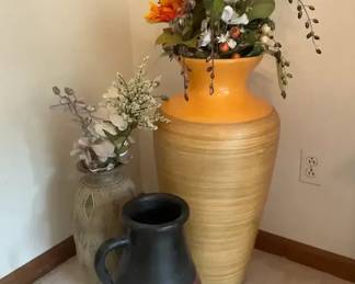Three Large StonewareCeramic Decorative Vases