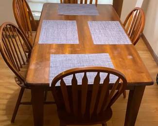Solid Wood Dining Room Table W Five Solid Wood Chairs