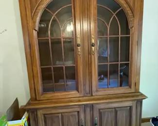 Wood China Cabinet W Glass Shelves Lights
