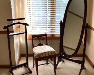 Vintage Chair, Garment Rack, Full Length Free Standing Mirror
