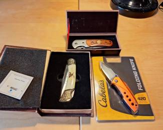 3 Collectible Folding Pocketknives American Virtues, Wood Handle Cabelas