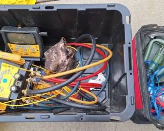 Hvac Refrigeration Testing Equipment Lot Digital Gauges, Hoses Tools