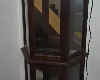 Lighted Hexagonal Wood Glass Curio Display Cabinet