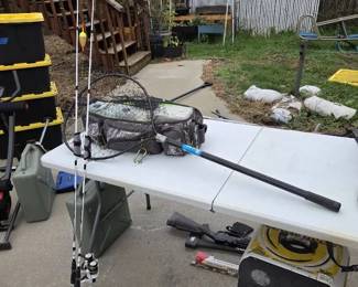 Fishing Gear Collection Rods, Reels, Tackle Bag, Organizer Boxes Landing Net