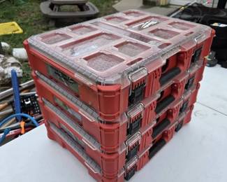 3 Milwaukee Packout Organizers with Electrical Hardware, Wire Nuts Plumbing Fittings