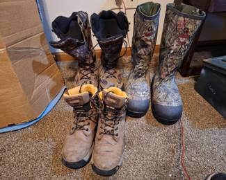 3 Pairs of Mens Boots Guide Gear Camo Hunting Boots Work Boots