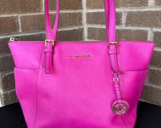 Michael Kors MK Fuchsia Pink Saffiano Leather Tote Purse