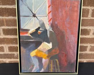 Signed J. Fineman Original Oil Painting, Expressionist Seated Figure