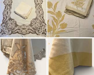 Vintage Table Linen Sets Battenberg Lace Golden Brocade Tulip