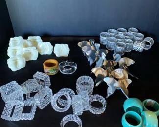 Vintage Napkin Ring Lot Crystal, Butterflies, White Lotus, More