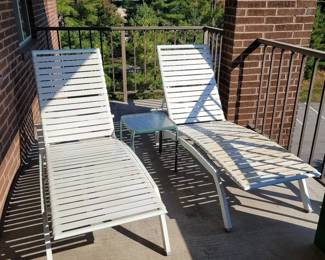 Lazy Lawn Set Vinyl Strap Chaise Lounge Chairs Patio Table