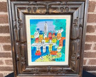 Charles Cobelle Signed Original Painting, Parisian Scene, Carved Wood Frame