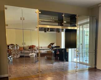 Vintage 1970s Hollywood Regency Mirrored Wall Unit W Built in Lights