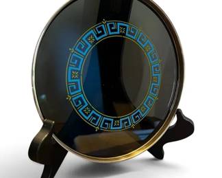 Gorham Sterling Silver Smoked Glass Greek Key Round Tray