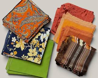 Cotton Napkin Lot Orange Paisley, Floral, Earth Tone 52 Pcs