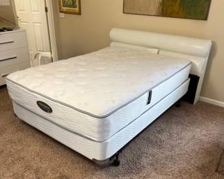 Beautyrest Shakespeare Coll. Queen Mattress, Faux Leather RollTop Headboard, Bed Frame