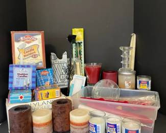 Large Candle Lot Chanukah, Shabbos, Holders, Stick Candles
