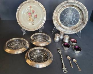 Sterling Silver Frank M. Whiting Coasters, Salt Cellars W Spoons, Pepper Shakers, More