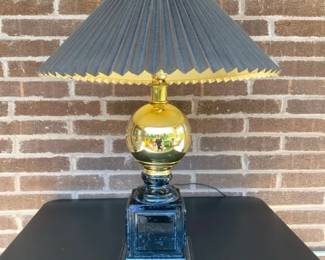 Powell Company Hollywood Regency Style Brass Tone and Black Lacquer Lamp Manufactured in Taiwan