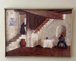 Original Oil Painting 1970s Cajun Interior Signed Artwork
