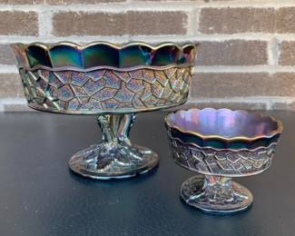 Dugan Glass Company Carnival Glass Master Berry Bowl W Matching Pedestal Dish