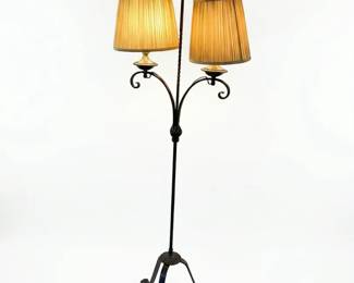 Twin Light Wrought Iron Floor Lamp with Twisted Shaft 56in Tall