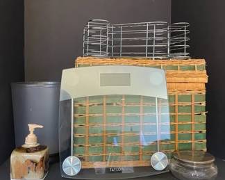 Bathroom Lot Green Wicker Basket, Clear Trash Bin, Scale, More