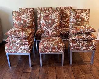 1970s Chrome Parsons Dining Chairs, Woven Jacquard 6 4 Pillows