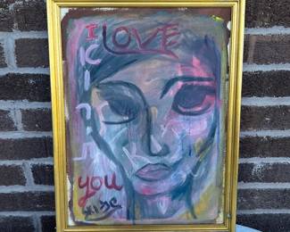 Original Portrait Painting, Hebrew, Cyrillic English I Love You