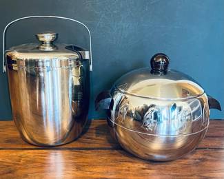 Ice Bucket Lot MCM Penguin HotCold Server Bakelite Handles Threshold Stainless