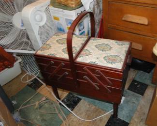 Accordian sewing chest full